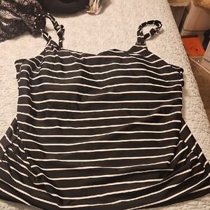 Black and White Striped Women's Swim SuitTop 2xl